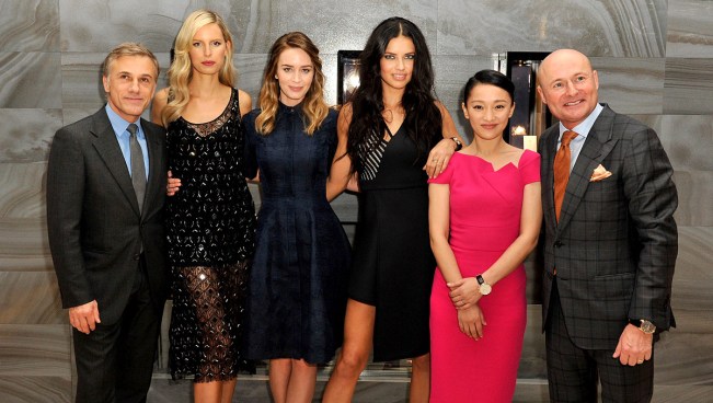 Christoph Waltz, Karolina Kurkova, Emily Blunt, Adriana Lima, Zhou Xun y George Kern, CEO de IWC Schaffhausen