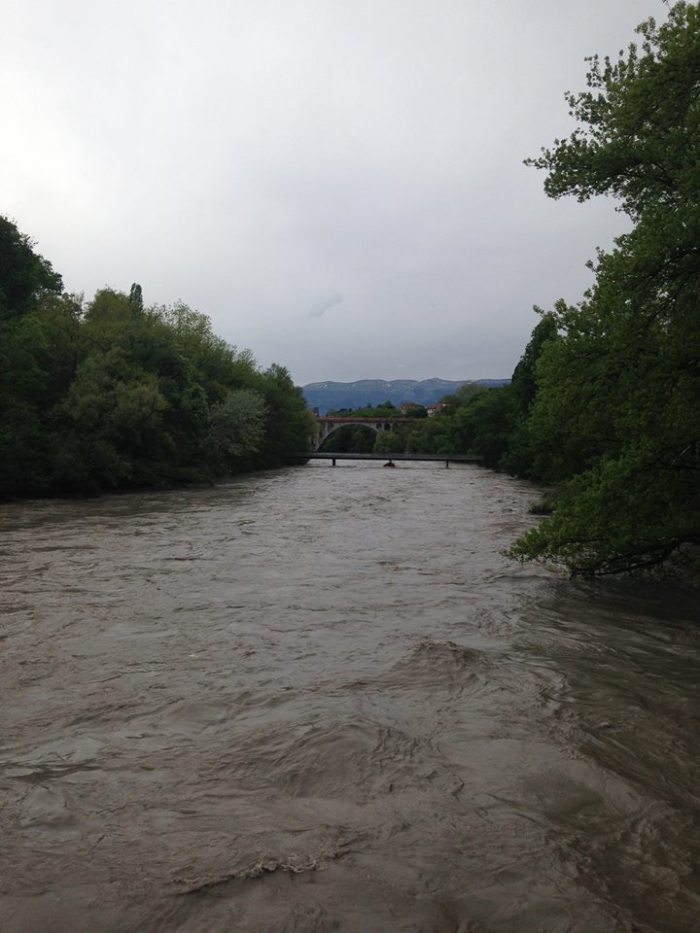 Massive, violent flow of water on the Arve River.