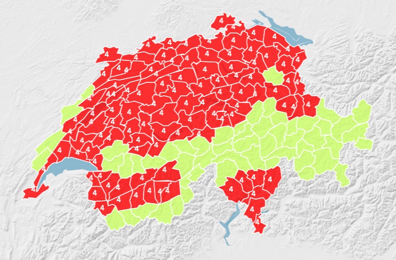 Map Swiss heat wave forecast