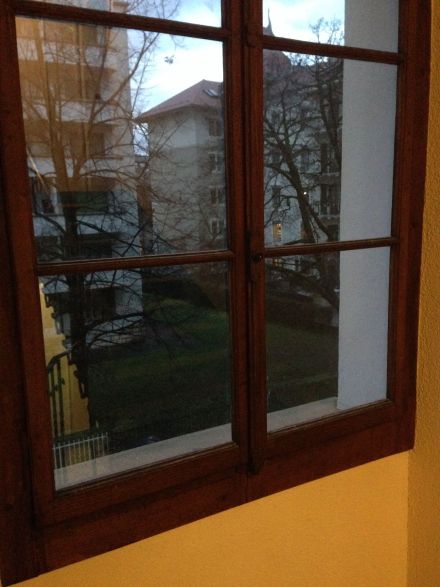 Beautiful single pane/brass fit cedar framed windows remaining in building.