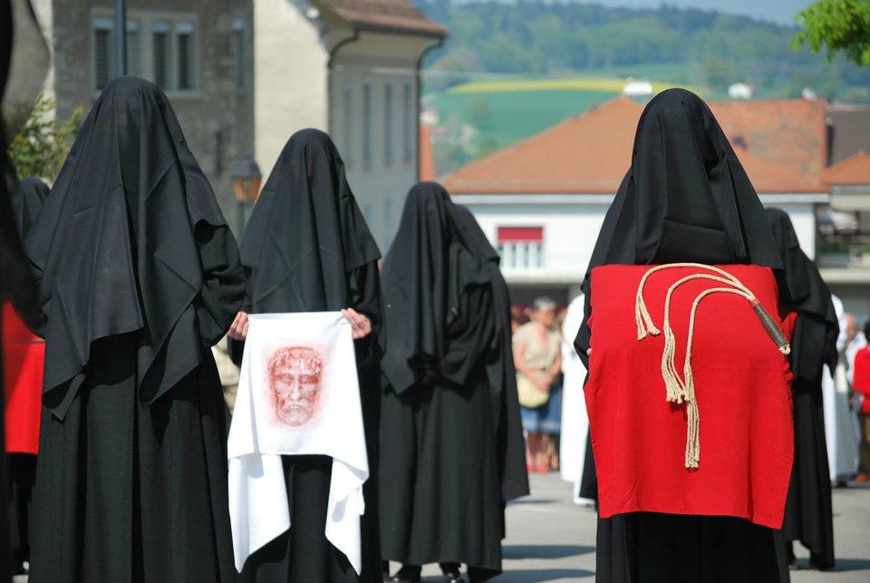 Romont weeping women good friday in switzerland